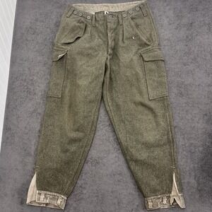 Vintage 1940s swedish army wool cargo pants olive green 40s trousers C46 35x29